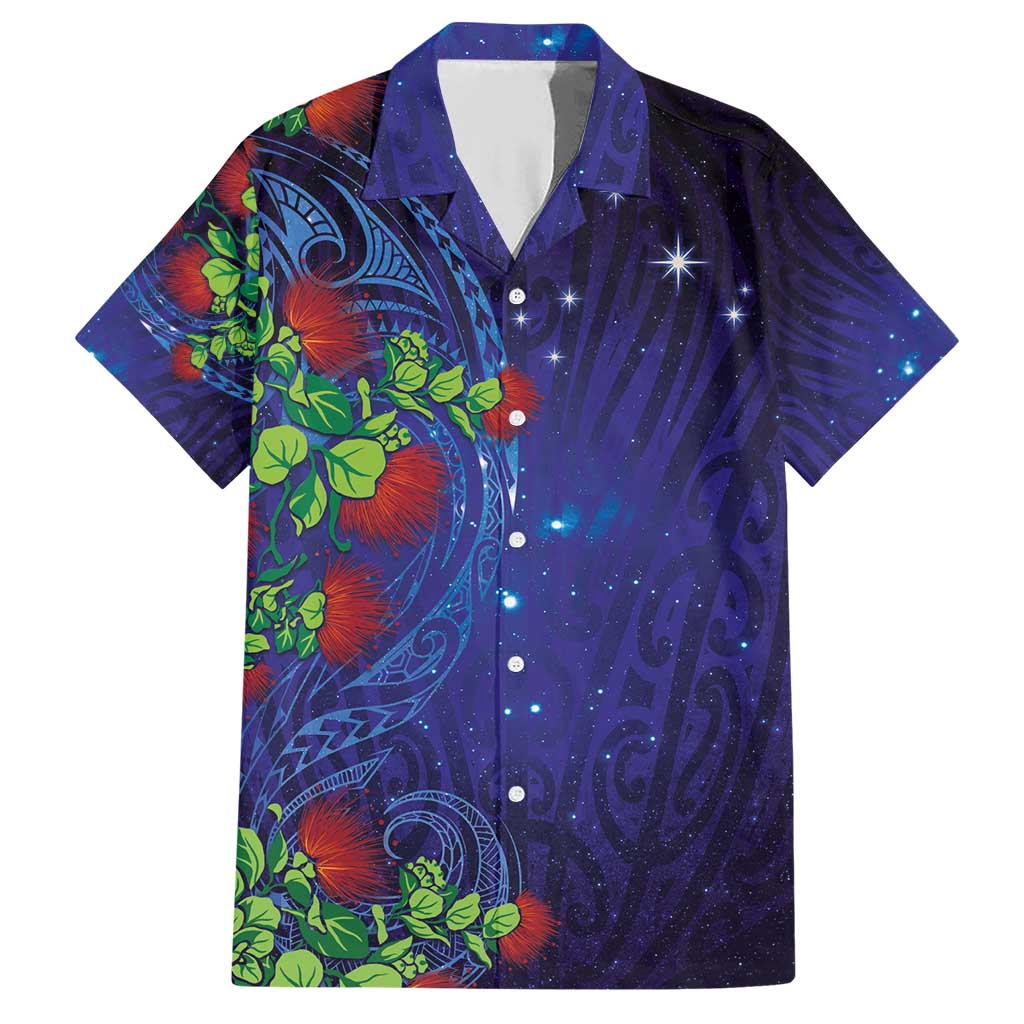 Matariki New Zealand Maori and Pohutukawa Family Matching Short Sleeve Bodycon Dress and Hawaiian Shirt Galaxy Blue Sky Style LT03 Dad's Shirt - Short Sleeve Blue - Polynesian Pride