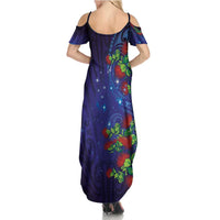 Matariki New Zealand Maori and Pohutukawa Family Matching Summer Maxi Dress and Hawaiian Shirt Galaxy Blue Sky Style LT03 - Polynesian Pride