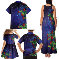 Matariki New Zealand Maori and Pohutukawa Family Matching Tank Maxi Dress and Hawaiian Shirt Galaxy Blue Sky Style LT03 - Polynesian Pride