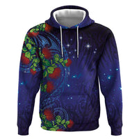 Matariki New Zealand Maori and Pohutukawa Hoodie Galaxy Blue Sky Style LT03 Pullover Hoodie Blue - Polynesian Pride