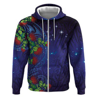Matariki New Zealand Maori and Pohutukawa Hoodie Galaxy Blue Sky Style LT03 Zip Hoodie Blue - Polynesian Pride
