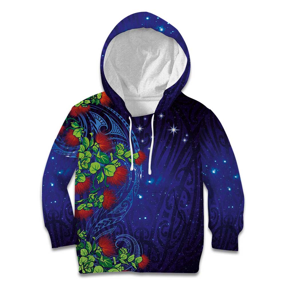 Matariki New Zealand Maori and Pohutukawa Kid Hoodie Galaxy Blue Sky Style LT03 Hoodie Blue - Polynesian Pride