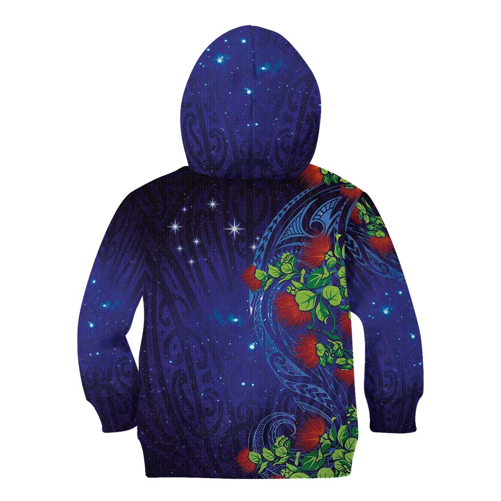 Matariki New Zealand Maori and Pohutukawa Kid Hoodie Galaxy Blue Sky Style LT03 - Polynesian Pride