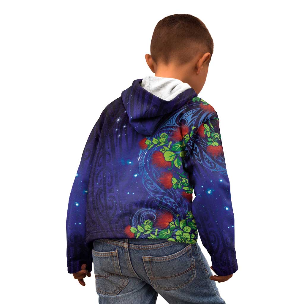 Matariki New Zealand Maori and Pohutukawa Kid Hoodie Galaxy Blue Sky Style LT03 - Polynesian Pride