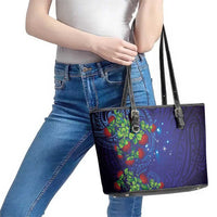 Matariki New Zealand Maori and Pohutukawa Leather Tote Bag Galaxy Blue Sky Style LT03 - Polynesian Pride