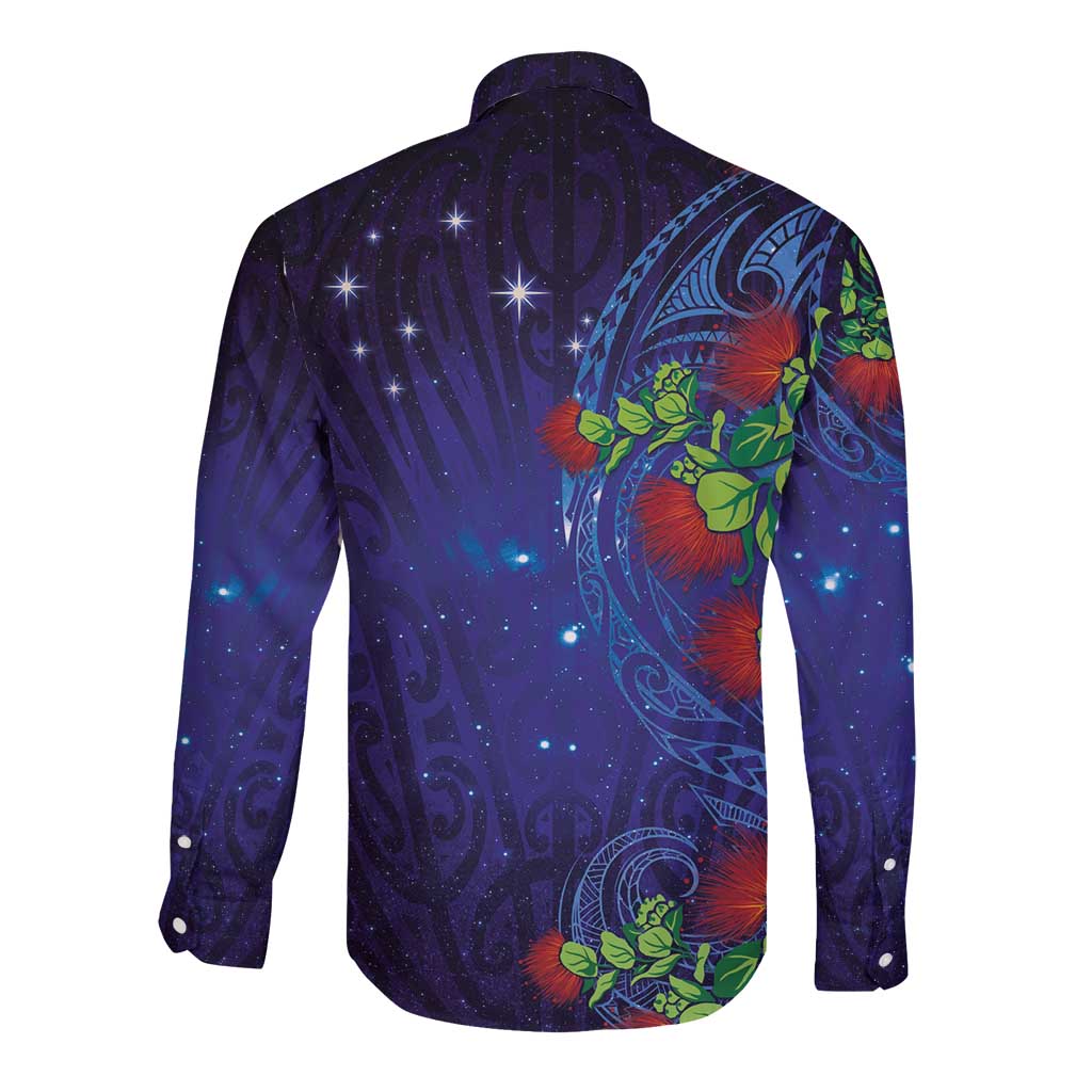 Matariki New Zealand Maori and Pohutukawa Long Sleeve Button Shirt Galaxy Blue Sky Style LT03 - Polynesian Pride