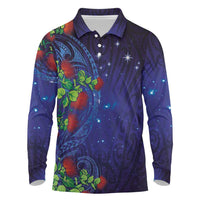 Matariki New Zealand Maori and Pohutukawa Long Sleeve Polo Shirt Galaxy Blue Sky Style LT03 Blue - Polynesian Pride