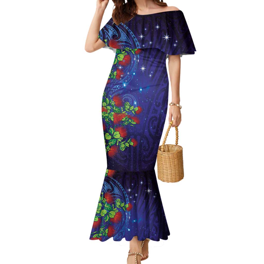 Matariki New Zealand Maori and Pohutukawa Mermaid Dress Galaxy Blue Sky Style LT03 Women Blue - Polynesian Pride