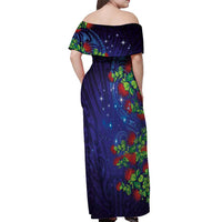 Matariki New Zealand Maori and Pohutukawa Off Shoulder Maxi Dress Galaxy Blue Sky Style LT03 - Polynesian Pride
