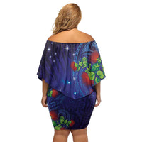 Matariki New Zealand Maori and Pohutukawa Off Shoulder Short Dress Galaxy Blue Sky Style LT03 - Polynesian Pride