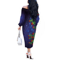 Matariki New Zealand Maori and Pohutukawa Off The Shoulder Long Sleeve Dress Galaxy Blue Sky Style LT03 - Polynesian Pride
