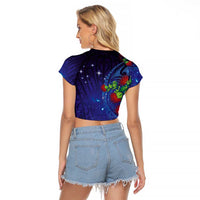 Matariki New Zealand Maori and Pohutukawa Raglan Cropped T Shirt Galaxy Blue Sky Style LT03 - Polynesian Pride