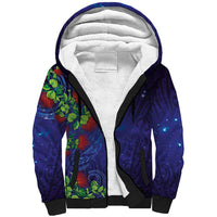 Matariki New Zealand Maori and Pohutukawa Sherpa Hoodie Galaxy Blue Sky Style LT03 Unisex Blue - Polynesian Pride