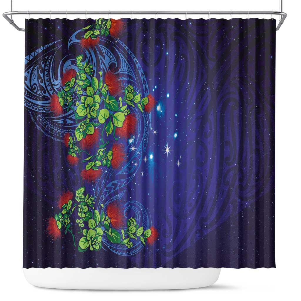 Matariki New Zealand Maori and Pohutukawa Shower Curtain Galaxy Blue Sky Style LT03 Blue - Polynesian Pride