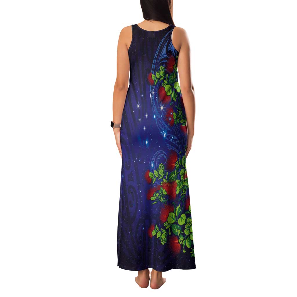 Matariki New Zealand Maori and Pohutukawa Tank Maxi Dress Galaxy Blue Sky Style LT03 - Polynesian Pride