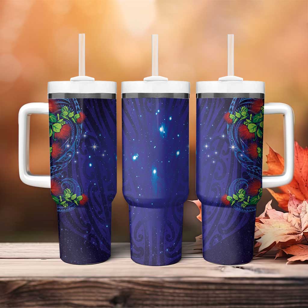 Matariki New Zealand Maori and Pohutukawa Tumbler With Handle Galaxy Blue Sky Style LT03 - Polynesian Pride
