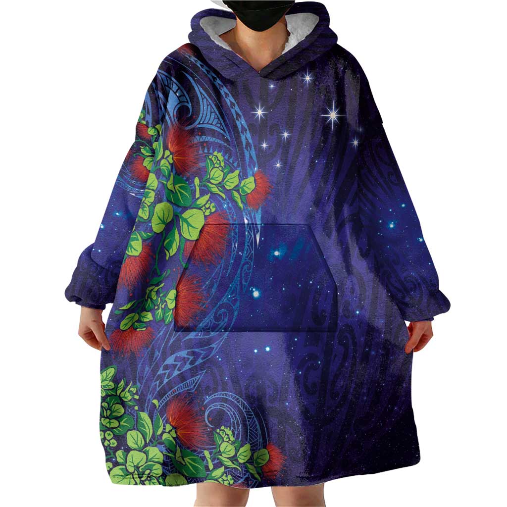 Matariki New Zealand Maori and Pohutukawa Wearable Blanket Hoodie Galaxy Blue Sky Style LT03 - Polynesian Pride
