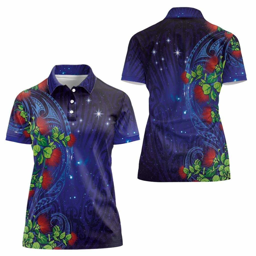 Matariki New Zealand Maori and Pohutukawa Women Polo Shirt Galaxy Blue Sky Style LT03 - Polynesian Pride