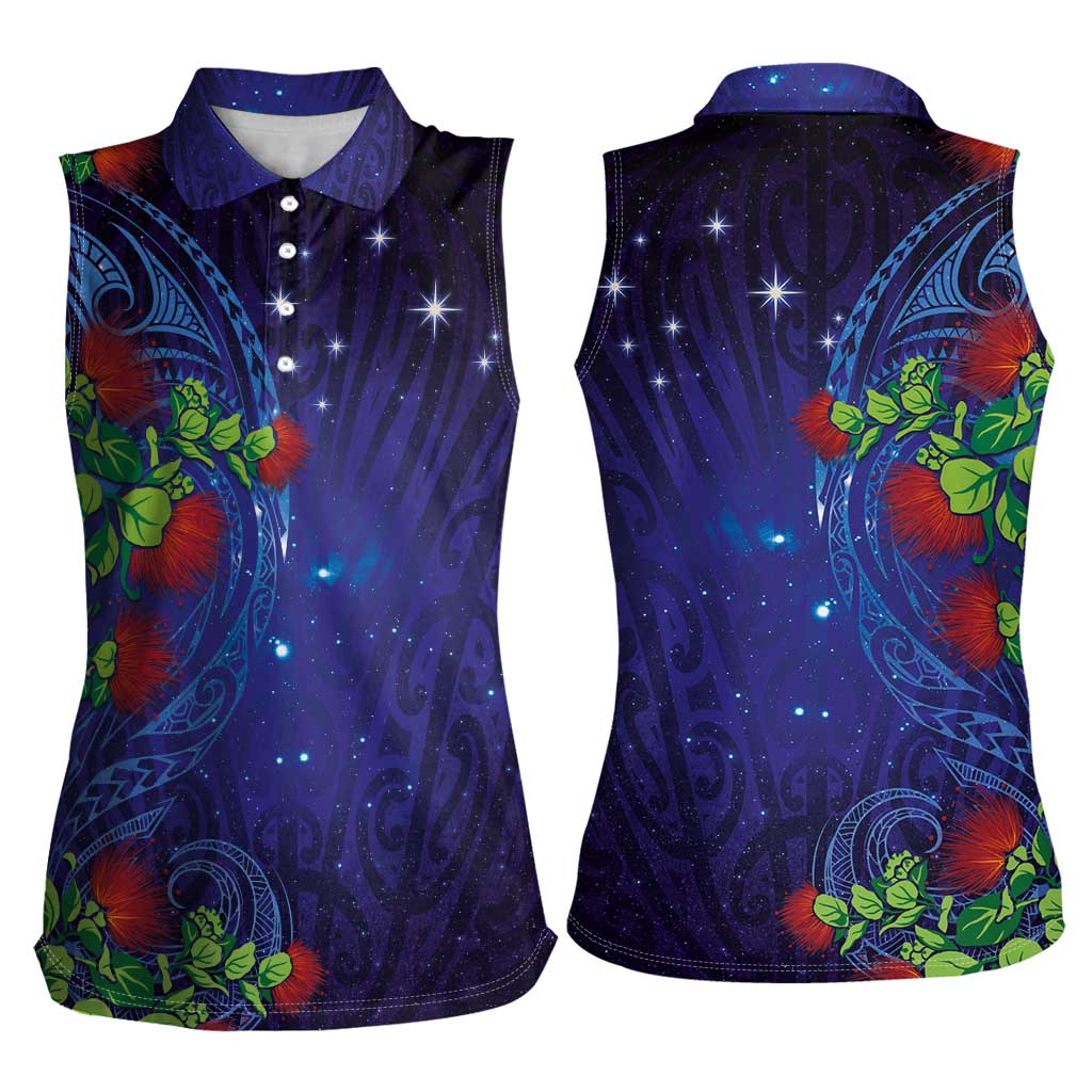 Matariki New Zealand Maori and Pohutukawa Women Sleeveless Polo Shirt Galaxy Blue Sky Style LT03 - Polynesian Pride