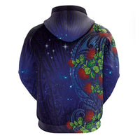 Matariki New Zealand Maori and Pohutukawa Zip Hoodie Galaxy Blue Sky Style LT03 - Polynesian Pride