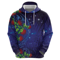 Matariki New Zealand Maori and Pohutukawa Zip Hoodie Galaxy Blue Sky Style LT03 - Polynesian Pride