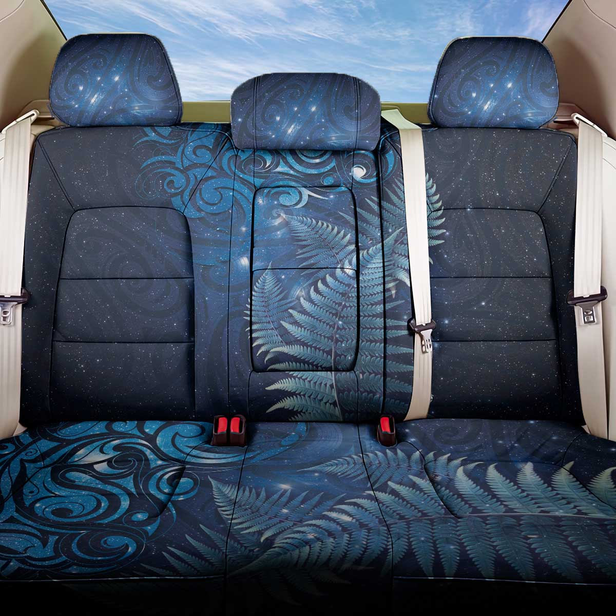 Matariki New Zealand Maori Silver Fern Back Car Seat Cover Galaxy Blue Sky Style LT03 One Size Blue - Polynesian Pride