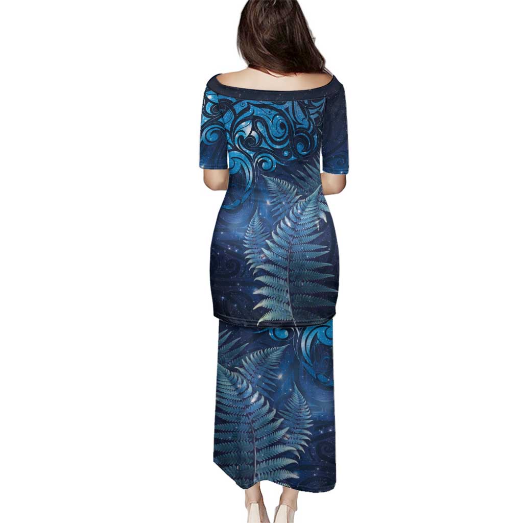 Matariki New Zealand Maori Silver Fern Family Matching Puletasi and Hawaiian Shirt Galaxy Blue Sky Style LT03 - Polynesian Pride
