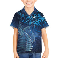Matariki New Zealand Maori Silver Fern Family Matching Puletasi and Hawaiian Shirt Galaxy Blue Sky Style LT03 Son's Shirt Blue - Polynesian Pride