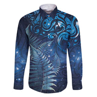 Matariki New Zealand Maori Silver Fern Family Matching Short Sleeve Bodycon Dress and Hawaiian Shirt Galaxy Blue Sky Style LT03 Dad's Shirt - Long Sleeve Blue - Polynesian Pride