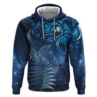 Matariki New Zealand Maori Silver Fern Hoodie Galaxy Blue Sky Style LT03 Pullover Hoodie Blue - Polynesian Pride
