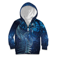 Matariki New Zealand Maori Silver Fern Kid Hoodie Galaxy Blue Sky Style LT03 Zip Hoodie Blue - Polynesian Pride