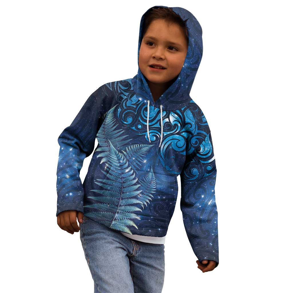 Matariki New Zealand Maori Silver Fern Kid Hoodie Galaxy Blue Sky Style LT03 - Polynesian Pride