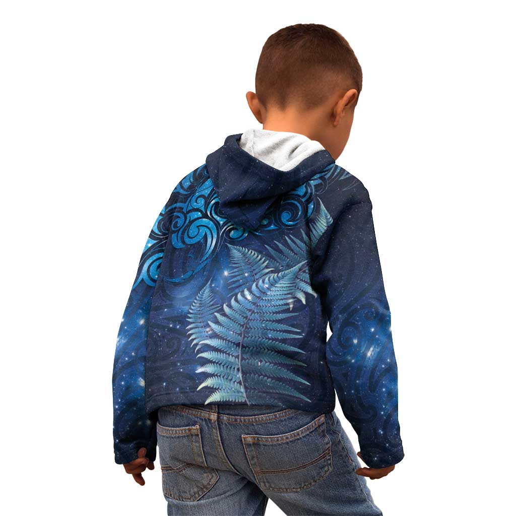 Matariki New Zealand Maori Silver Fern Kid Hoodie Galaxy Blue Sky Style LT03 - Polynesian Pride