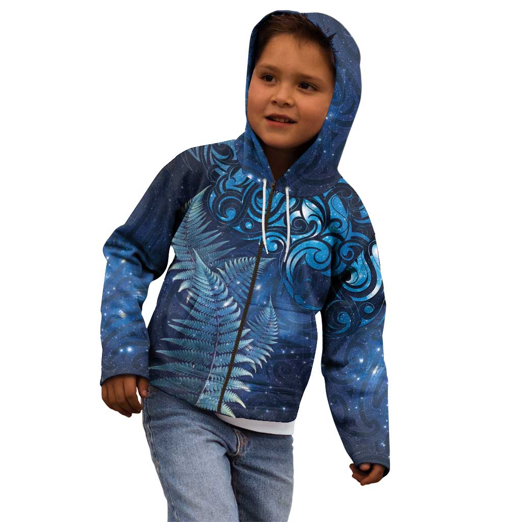Matariki New Zealand Maori Silver Fern Kid Hoodie Galaxy Blue Sky Style LT03 - Polynesian Pride