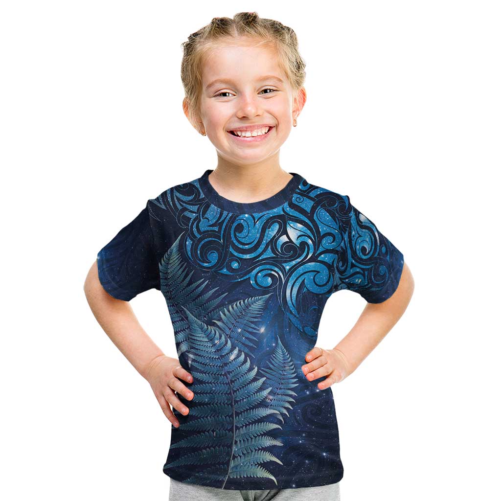 Matariki New Zealand Maori Silver Fern Kid T Shirt Galaxy Blue Sky Style LT03 Blue - Polynesian Pride