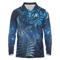 Matariki New Zealand Maori Silver Fern Long Sleeve Polo Shirt Galaxy Blue Sky Style LT03 Blue - Polynesian Pride