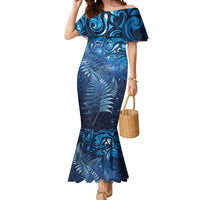 Matariki New Zealand Maori Silver Fern Mermaid Dress Galaxy Blue Sky Style LT03 Women Blue - Polynesian Pride
