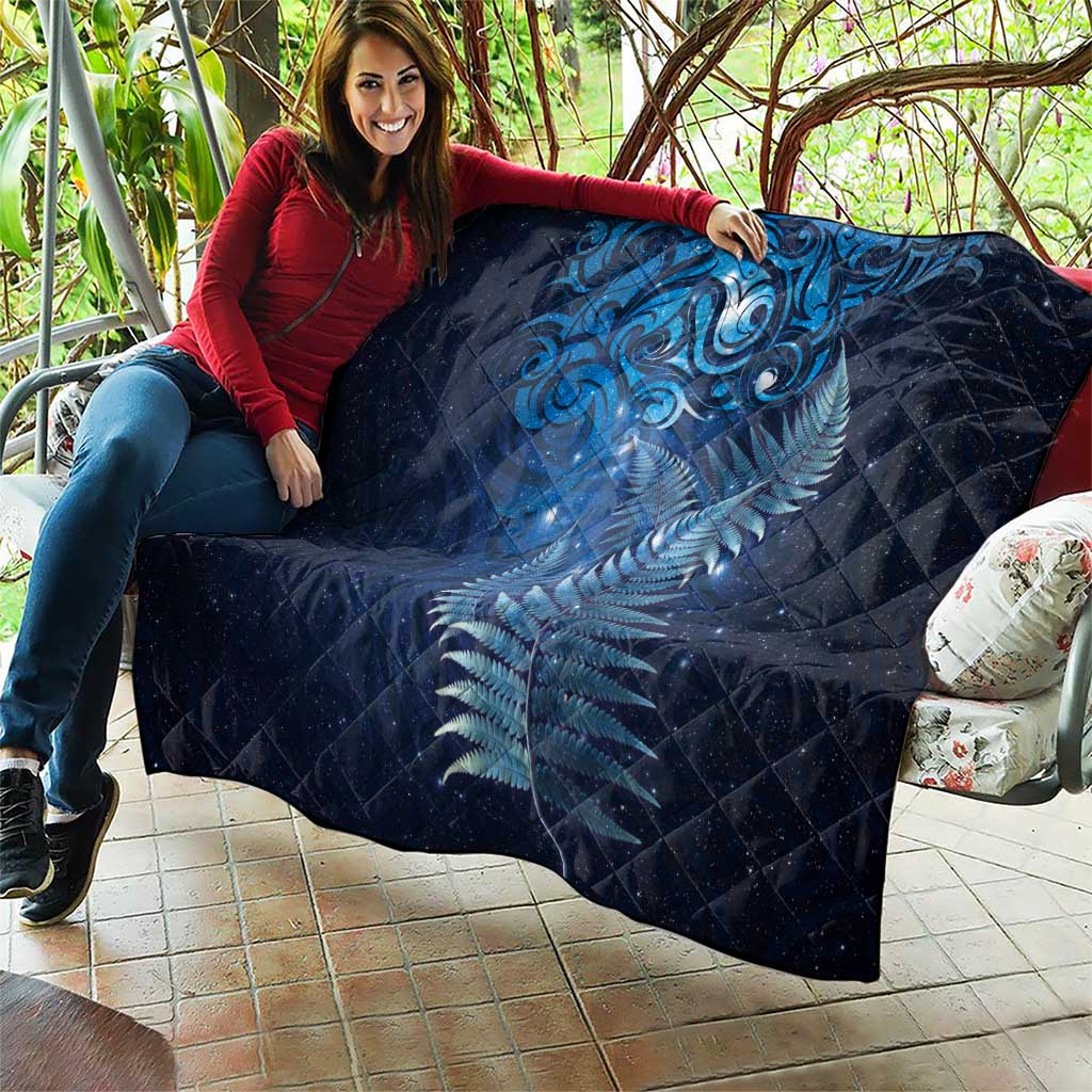 Matariki New Zealand Maori Silver Fern Quilt Galaxy Blue Sky Style
