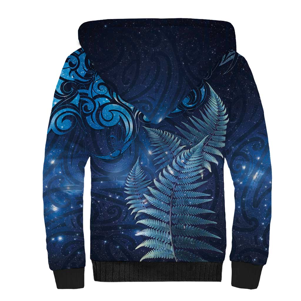 Matariki New Zealand Maori Silver Fern Sherpa Hoodie Galaxy Blue Sky Style LT03 - Polynesian Pride