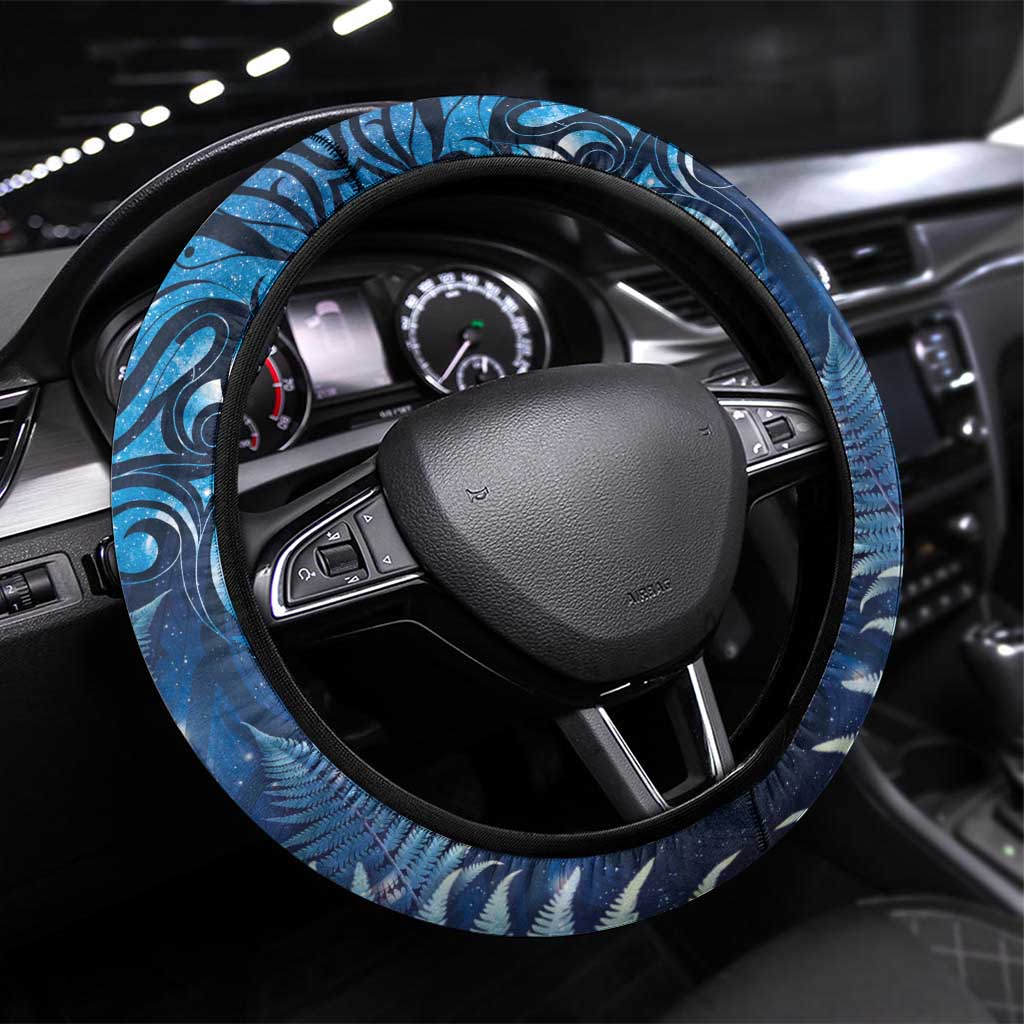 Matariki New Zealand Maori Silver Fern Steering Wheel Cover Galaxy Blue Sky Style LT03 Universal Fit Blue - Polynesian Pride