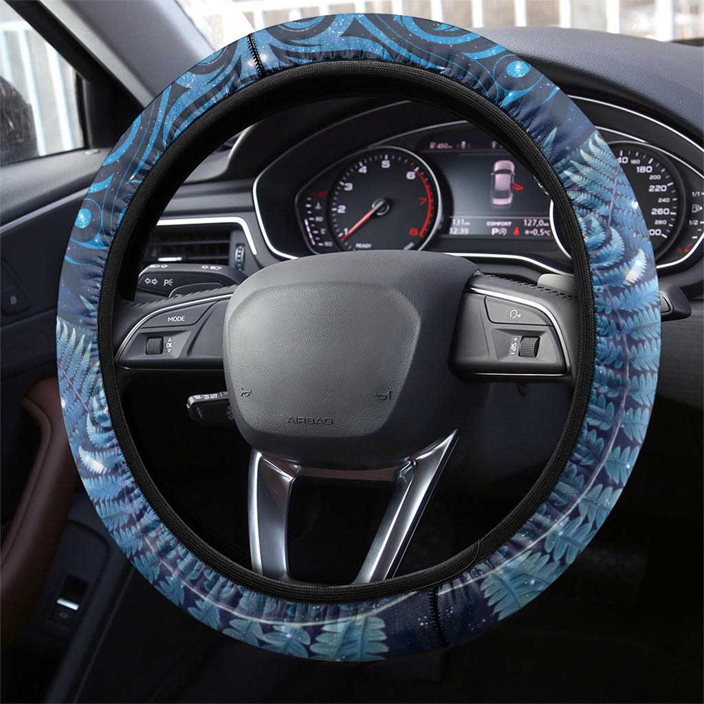 Matariki New Zealand Maori Silver Fern Steering Wheel Cover Galaxy Blue Sky Style LT03 - Polynesian Pride