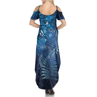 Matariki New Zealand Maori Silver Fern Summer Maxi Dress Galaxy Blue Sky Style LT03 - Polynesian Pride