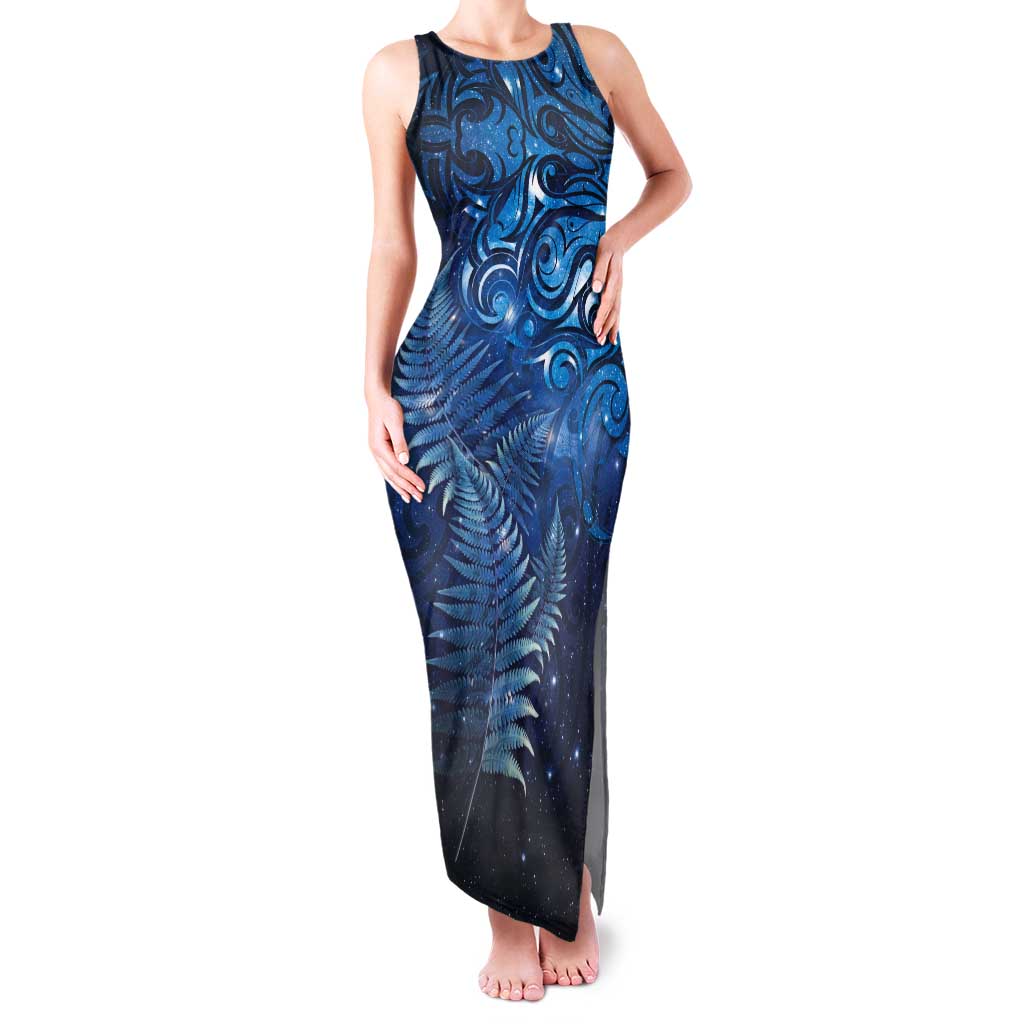 Matariki New Zealand Maori Silver Fern Tank Maxi Dress Galaxy Blue Sky Style LT03 Women Blue - Polynesian Pride