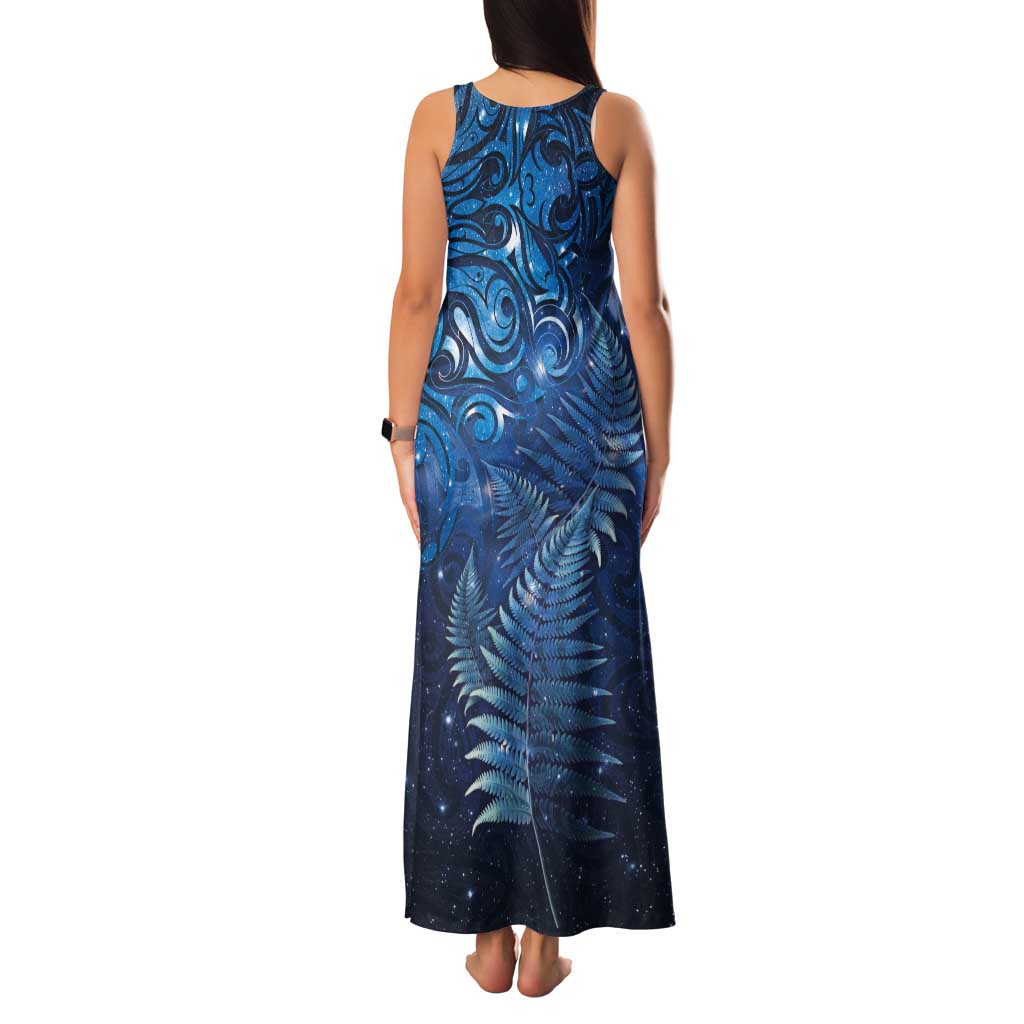 Matariki New Zealand Maori Silver Fern Tank Maxi Dress Galaxy Blue Sky Style LT03 - Polynesian Pride