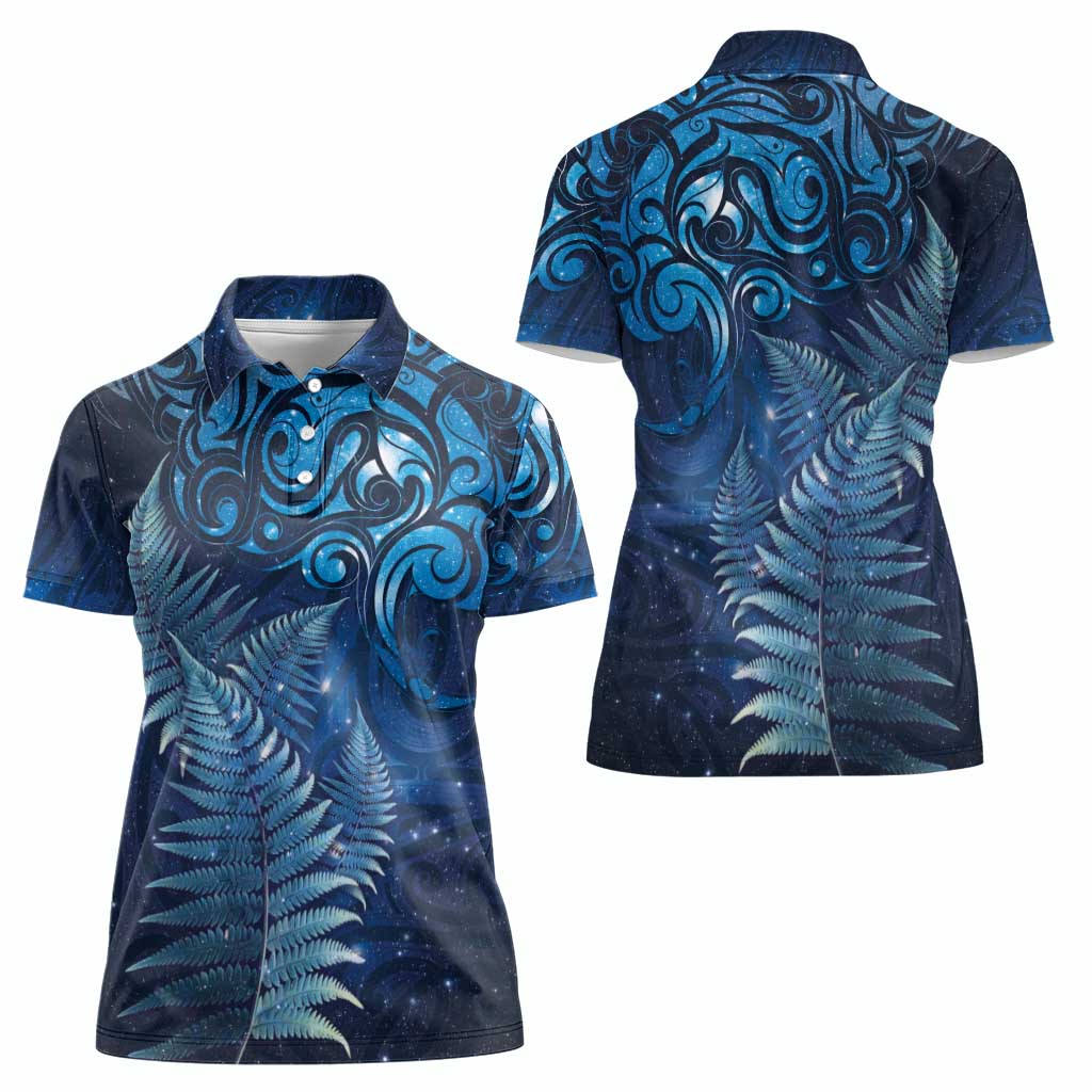 Matariki New Zealand Maori Silver Fern Women Polo Shirt Galaxy Blue Sky Style LT03 - Polynesian Pride