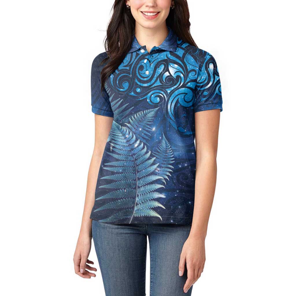 Matariki New Zealand Maori Silver Fern Women Polo Shirt Galaxy Blue Sky Style LT03 - Polynesian Pride
