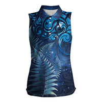 Matariki New Zealand Maori Silver Fern Women Sleeveless Polo Shirt Galaxy Blue Sky Style LT03 Female Blue - Polynesian Pride