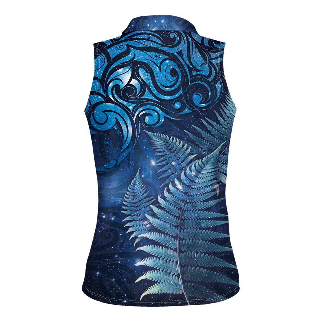 Matariki New Zealand Maori Silver Fern Women Sleeveless Polo Shirt Galaxy Blue Sky Style LT03 - Polynesian Pride