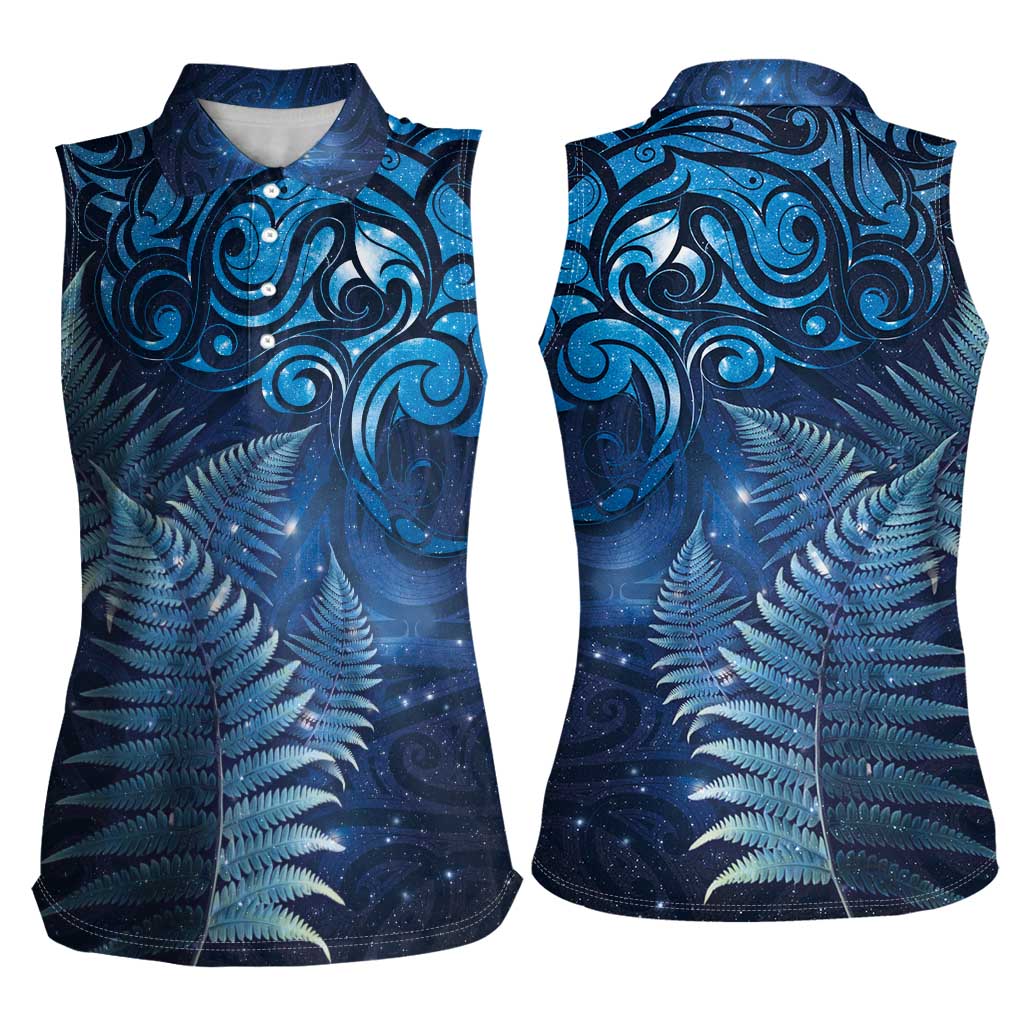 Matariki New Zealand Maori Silver Fern Women Sleeveless Polo Shirt Galaxy Blue Sky Style LT03 - Polynesian Pride