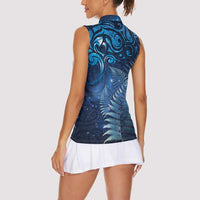 Matariki New Zealand Maori Silver Fern Women Sleeveless Polo Shirt Galaxy Blue Sky Style LT03 - Polynesian Pride
